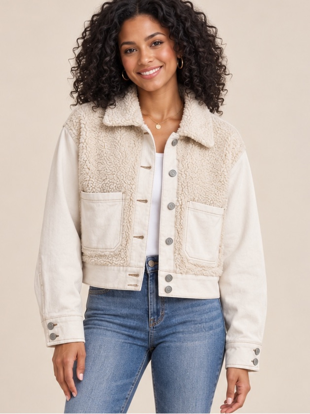 Celebrity Pink Cream Sherpa-Trim Jacket
